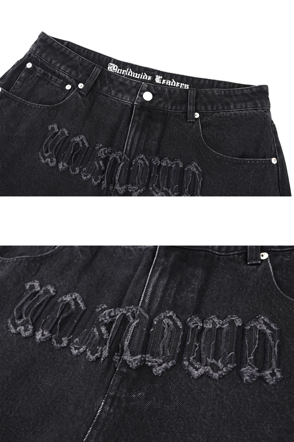 Unknown London Black Washed Angel Graphic Denim