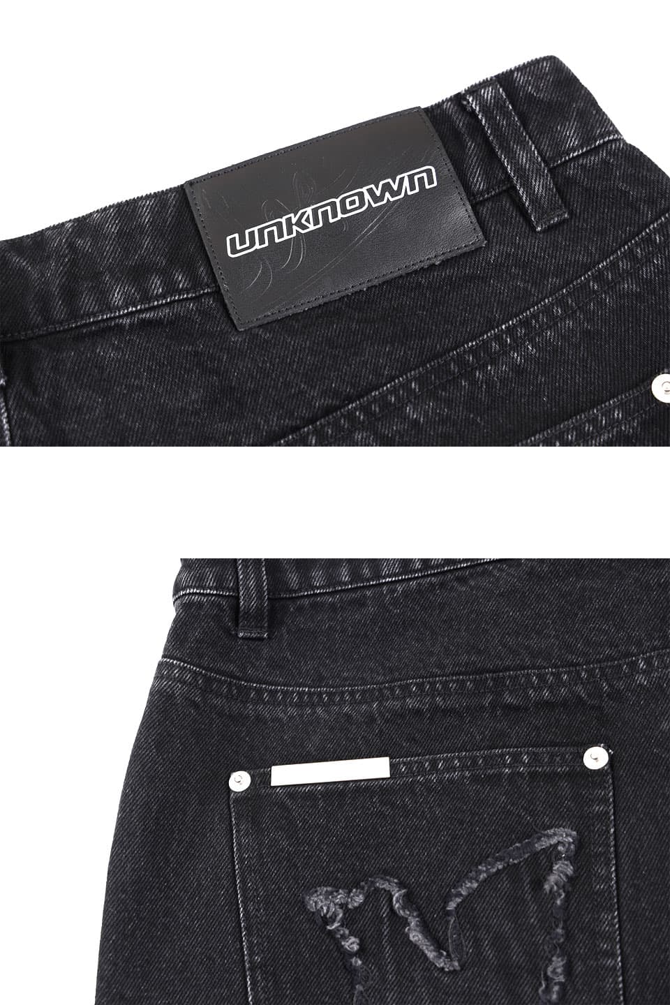 Unknown London Black Washed Angel Graphic Denim