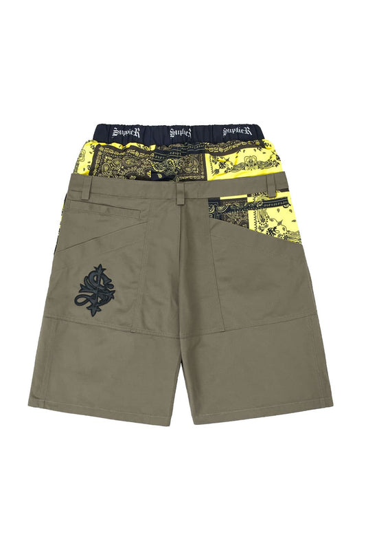 Double Layer Bandana Cargo Shorts