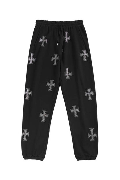 【予約商品】Black x Silver Cross Rhinestone Jogger【10月下旬~11月上旬お届け】