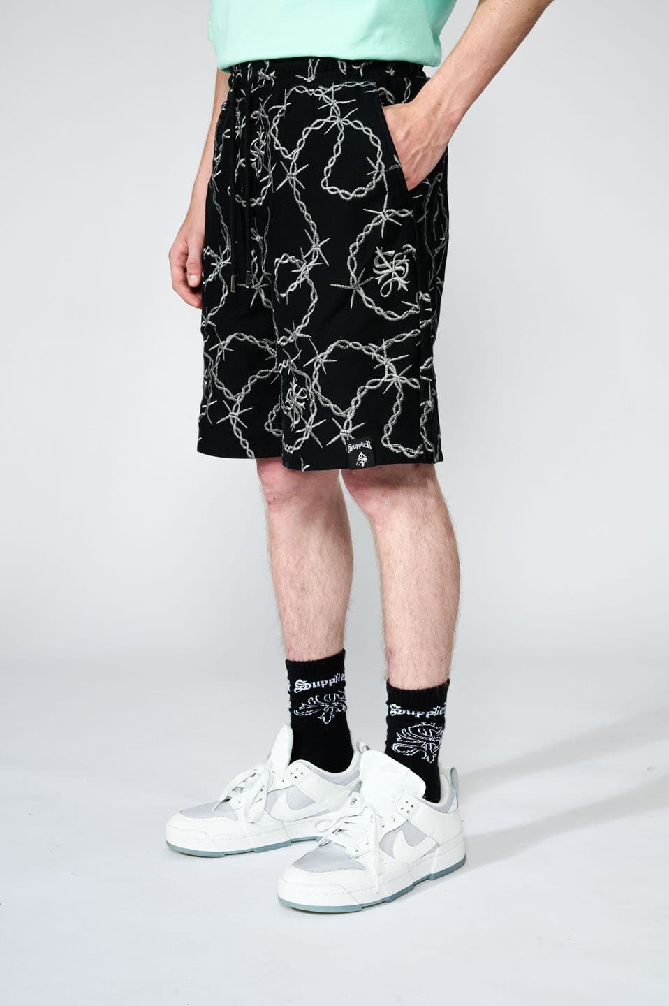 Cross Chain Embroidery Shorts