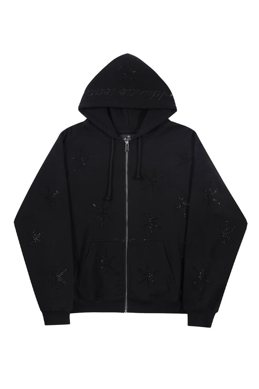 Black & Black Dagger Rhinestone Zip Hoodie