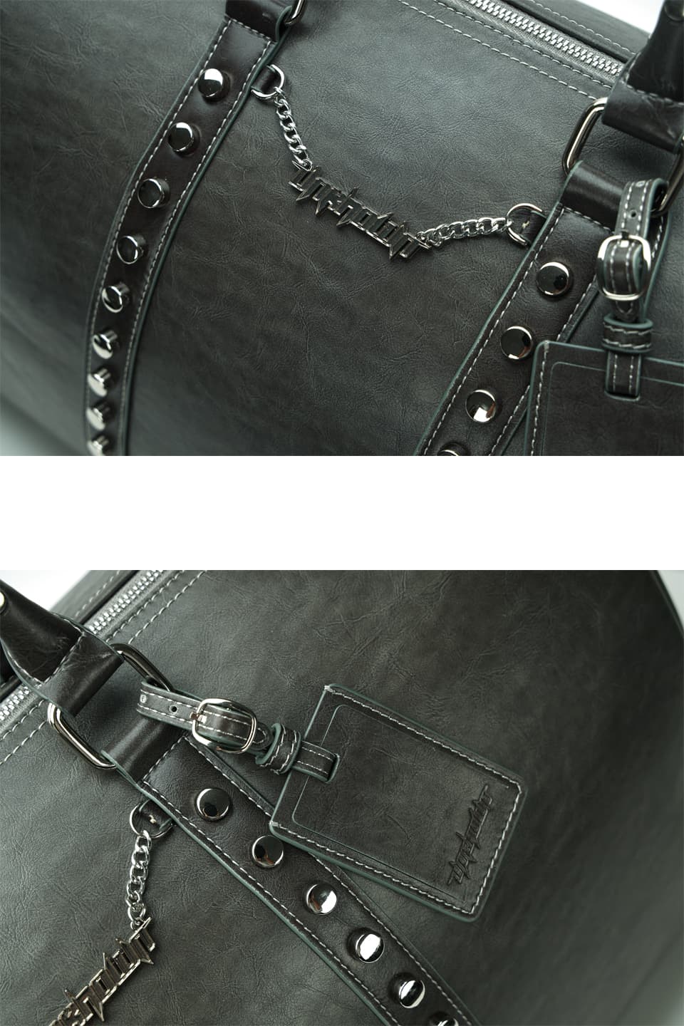 Black And Silver Metal Stud Details Duffle Bag