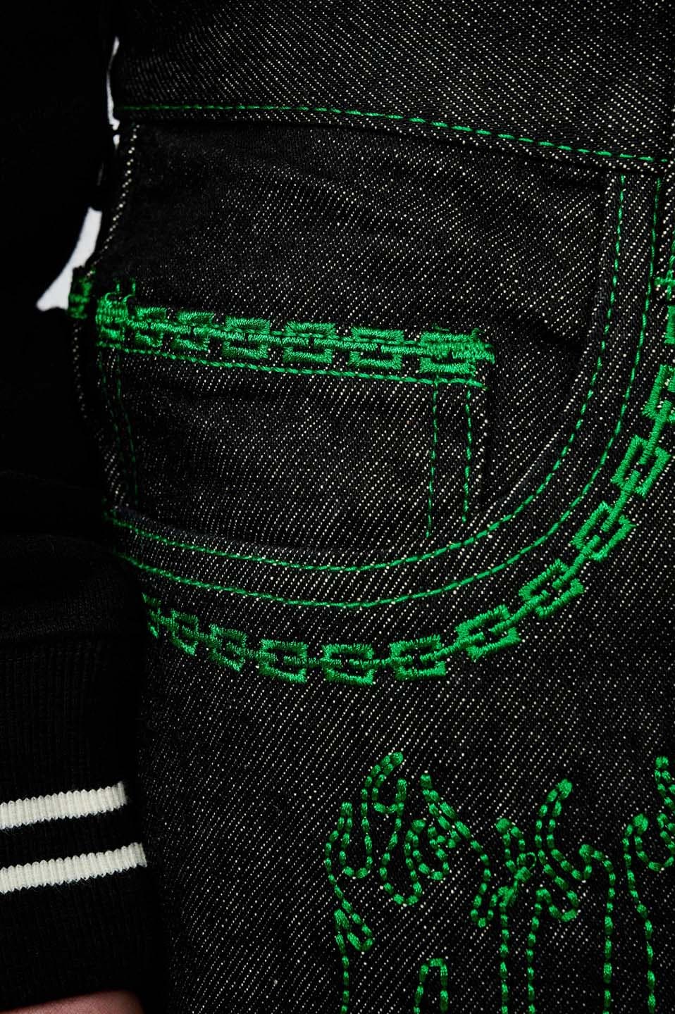 Fire Pattern Stitch Logo Denim
