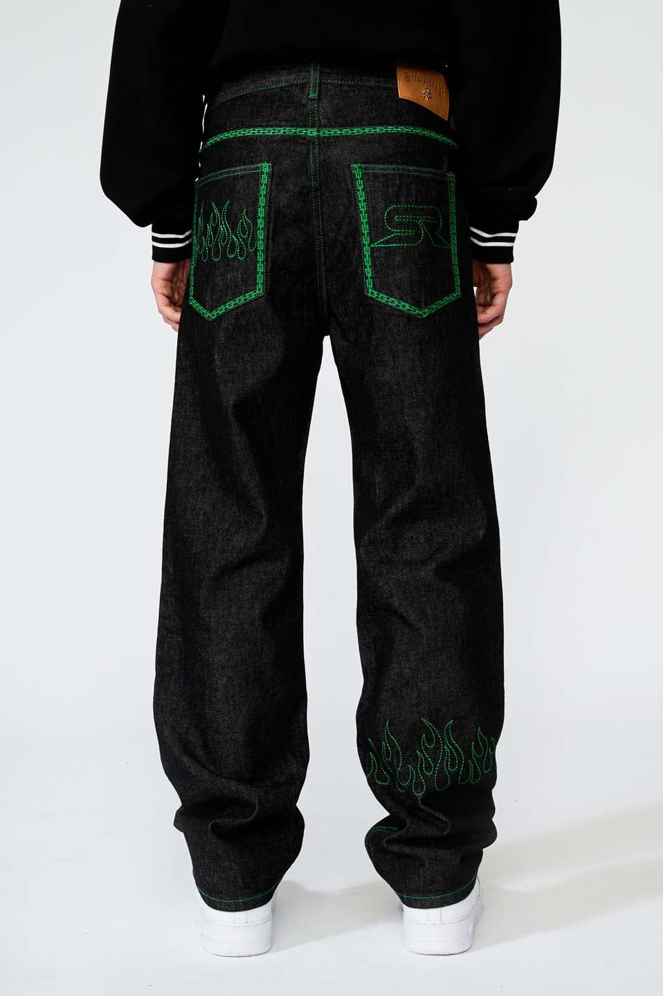 Fire Pattern Stitch Logo Denim