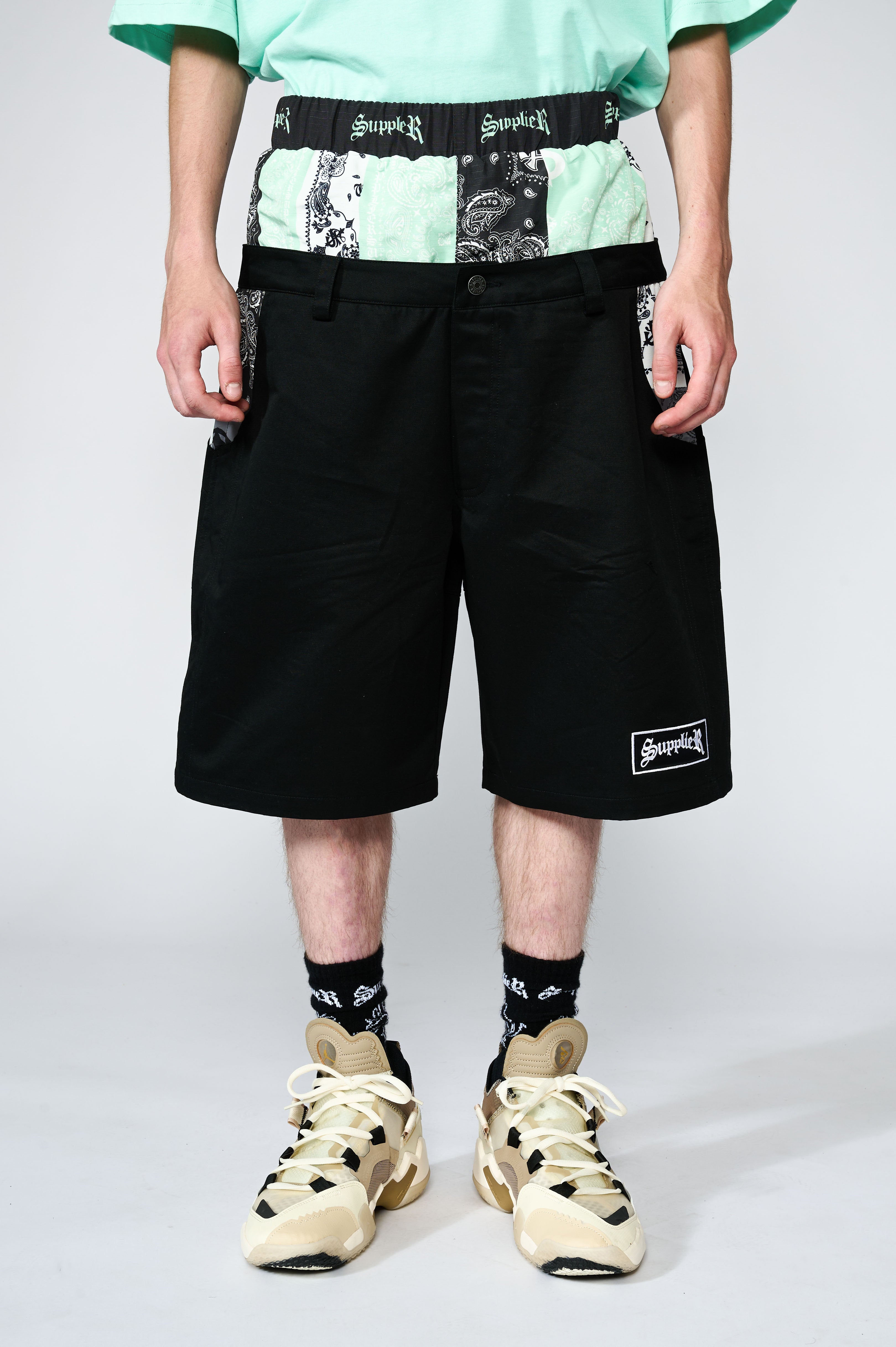 黒/DOUBLE LAYER BANDANA CARGOSHORTS/Mサイズ①