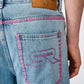 Fire Pattern Stitch Logo Denim